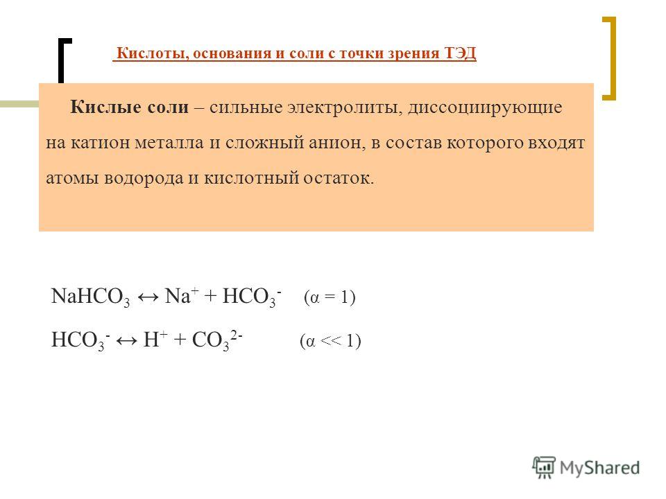 Свойства кислот на основе электролитической диссоциации