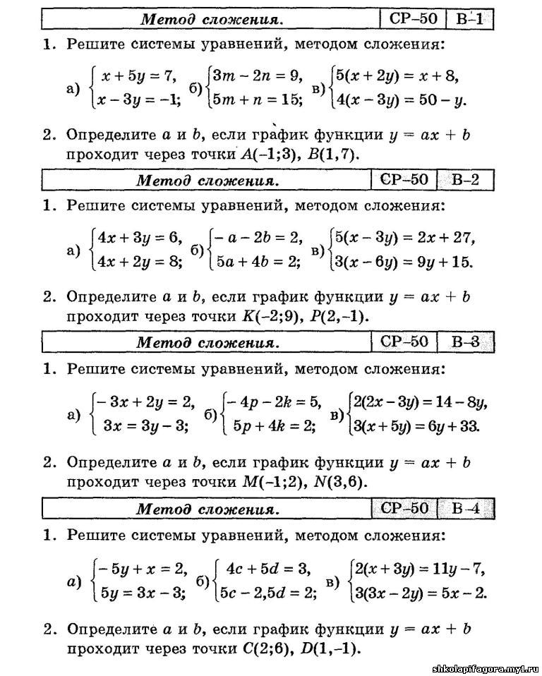 Решение систем уравнений методом подстановки контрольная работа. Системы способ подстановки 7 класс самостоятельные. Системы способ сложения 7 класс самостоятельная. Задания по алгебре 7 класс. Система уравнений самостоятельная.